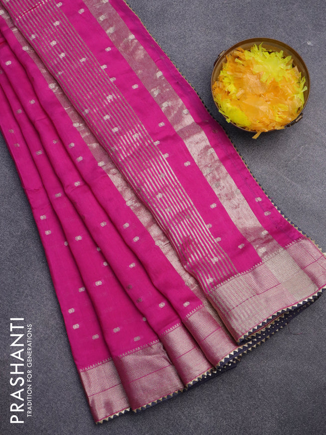 Semi chanderi saree dark pink and grey with allover zari woven buttas and zari woven & gotapatti lace work border