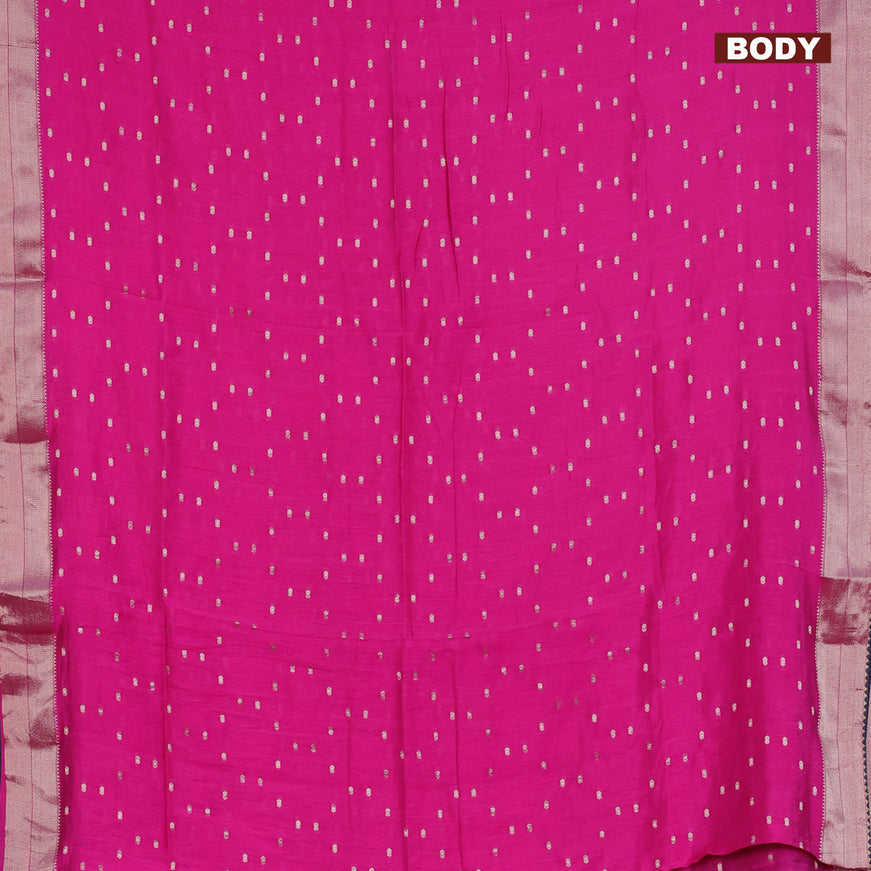 Semi chanderi saree dark pink and grey with allover zari woven buttas and zari woven & gotapatti lace work border