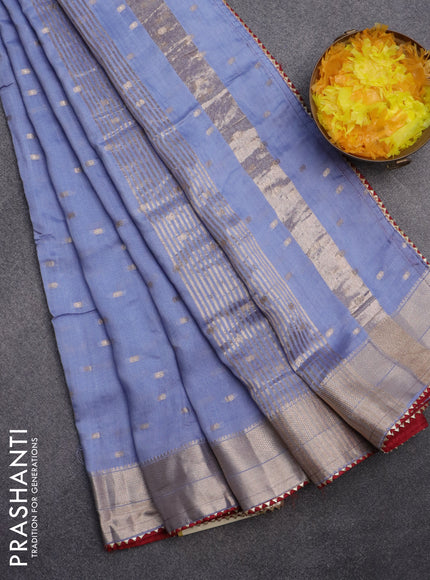 Semi chanderi saree pastel blue and red with allover zari woven buttas and zari woven & gotapatti lace work border