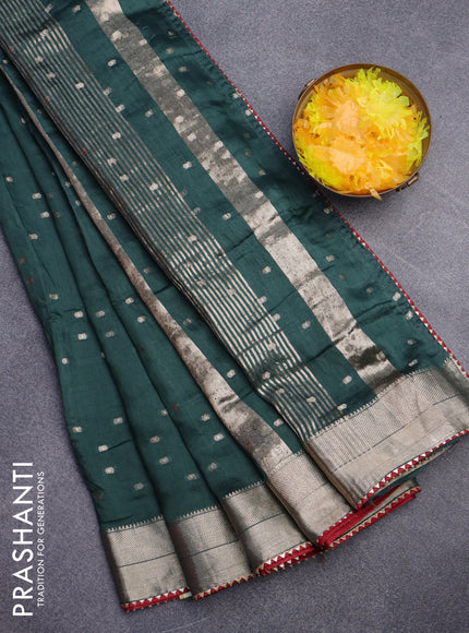 Semi chanderi saree bottle green and maroon with allover zari woven buttas and zari woven & gotapatti lace work border