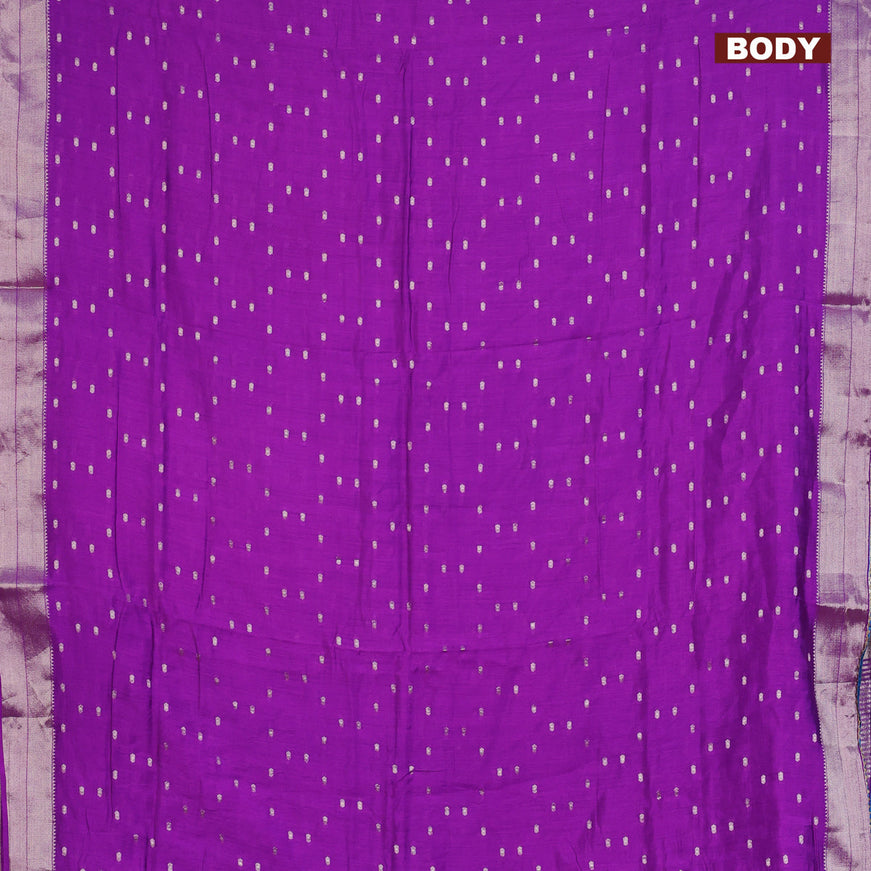 Semi chanderi saree purple and cs blue with allover zari woven buttas and zari woven & gotapatti lace work border