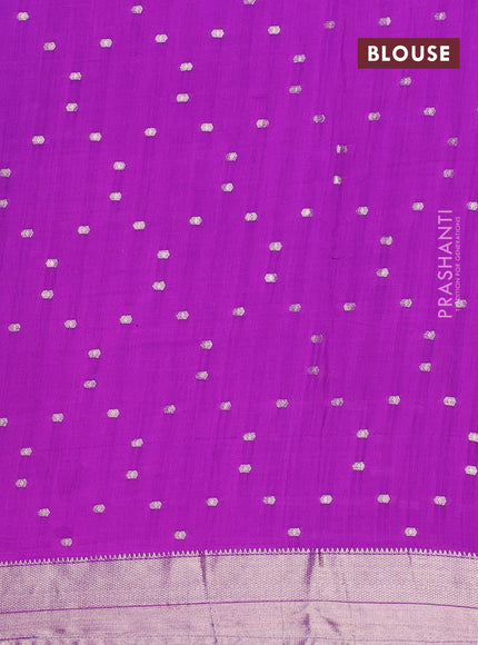 Semi chanderi saree purple and cs blue with allover zari woven buttas and zari woven & gotapatti lace work border