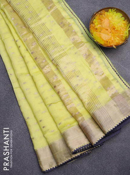 Semi chanderi saree pale yellow and grey with allover zari woven buttas and zari woven & gotapatti lace work border