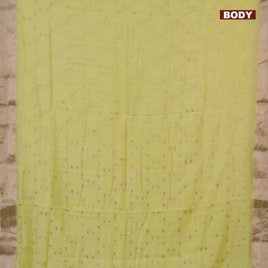 Semi chanderi saree pale yellow and grey with allover zari woven buttas and zari woven & gotapatti lace work border