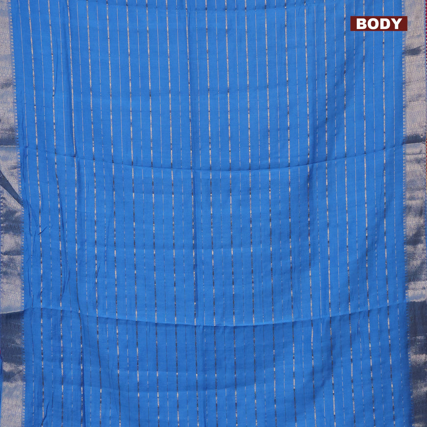 Semi chanderi saree cs blue and pink with allover zari woven stripes pattern and zari woven & gotapatti lace work border