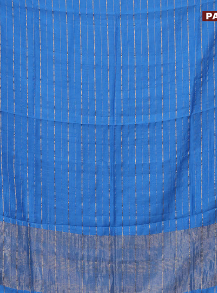 Semi chanderi saree cs blue and pink with allover zari woven stripes pattern and zari woven & gotapatti lace work border