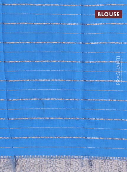 Semi chanderi saree cs blue and pink with allover zari woven stripes pattern and zari woven & gotapatti lace work border