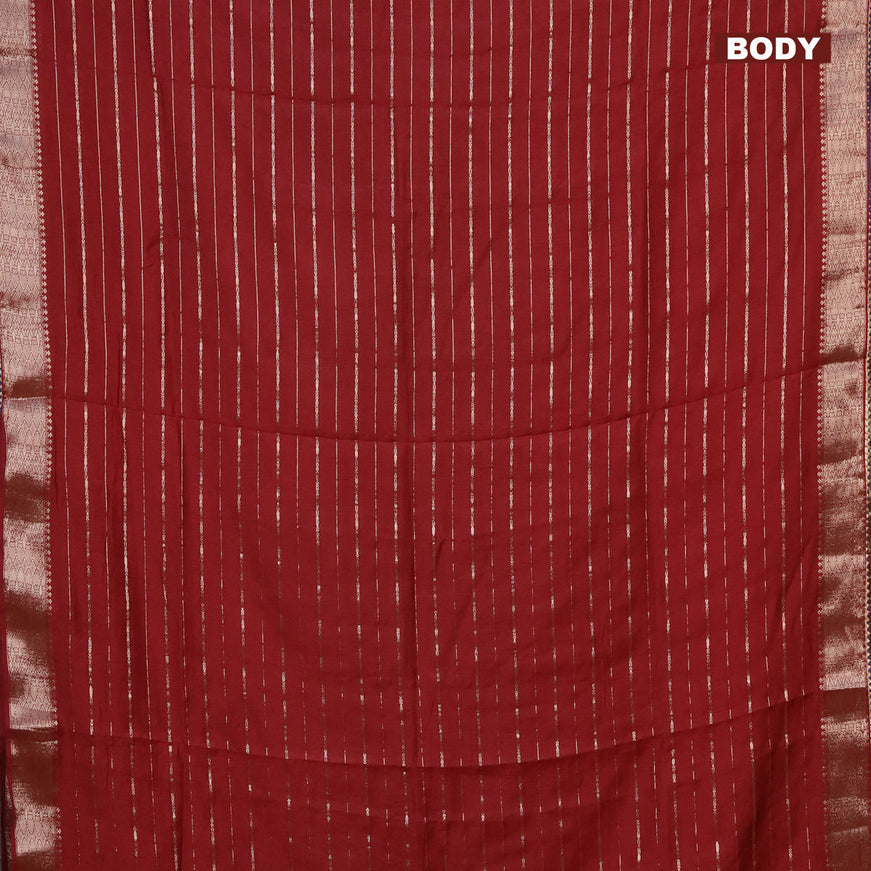 Semi chanderi saree maroon and blue with allover zari woven stripes pattern and zari woven & gotapatti lace work border