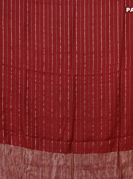 Semi chanderi saree maroon and blue with allover zari woven stripes pattern and zari woven & gotapatti lace work border