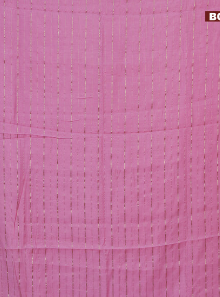 Semi chanderi saree light pink and grey with allover zari woven stripes pattern and zari woven & gotapatti lace work border