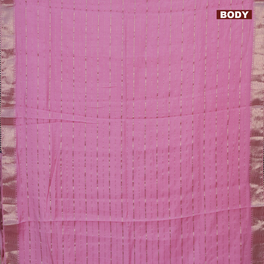 Semi chanderi saree light pink and grey with allover zari woven stripes pattern and zari woven & gotapatti lace work border