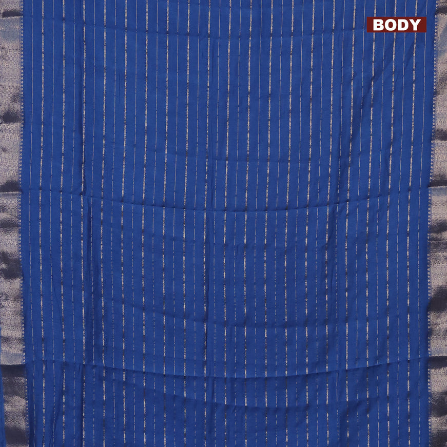 Semi chanderi saree cs blue and pink with allover zari woven stripes pattern and zari woven & gotapatti lace work border