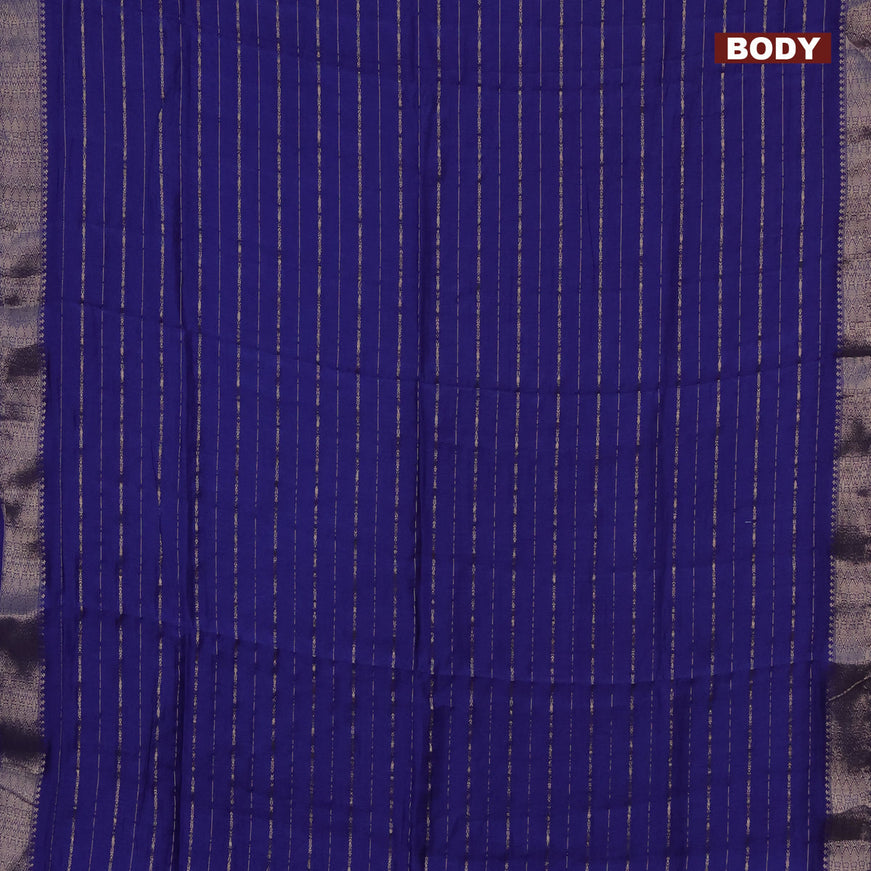 Semi chanderi saree blue and red with allover zari woven stripes pattern and zari woven & gotapatti lace work border