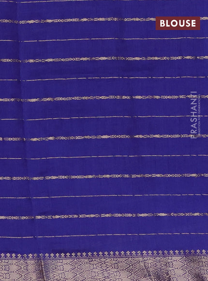 Semi chanderi saree blue and red with allover zari woven stripes pattern and zari woven & gotapatti lace work border