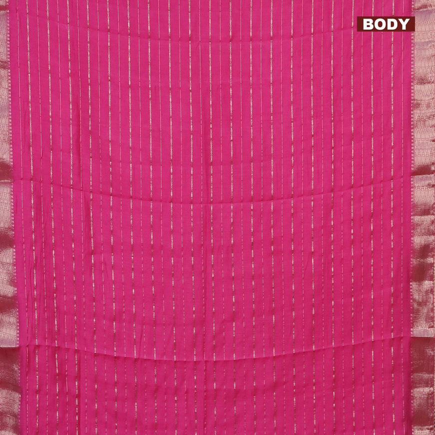 Semi chanderi saree pink and grey with allover zari woven stripes pattern and zari woven & gotapatti lace work border