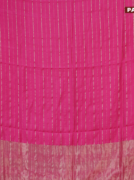 Semi chanderi saree pink and grey with allover zari woven stripes pattern and zari woven & gotapatti lace work border