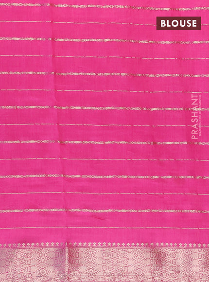 Semi chanderi saree pink and grey with allover zari woven stripes pattern and zari woven & gotapatti lace work border