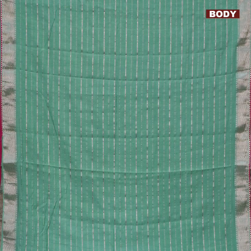 Semi chanderi saree pastel green and pink with allover zari woven stripes pattern and zari woven & gotapatti lace work border