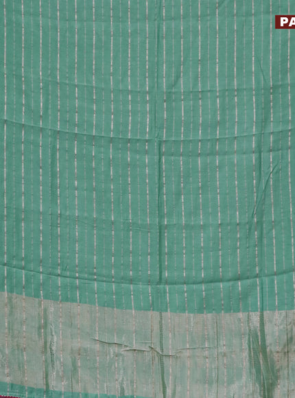 Semi chanderi saree pastel green and pink with allover zari woven stripes pattern and zari woven & gotapatti lace work border