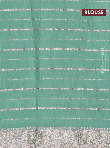 Semi chanderi saree pastel green and pink with allover zari woven stripes pattern and zari woven & gotapatti lace work border