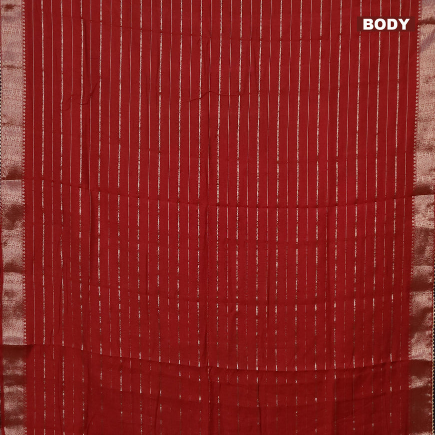 Semi chanderi saree red and grey with allover zari woven stripes pattern and zari woven & gotapatti lace work border