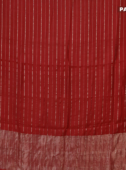 Semi chanderi saree red and grey with allover zari woven stripes pattern and zari woven & gotapatti lace work border