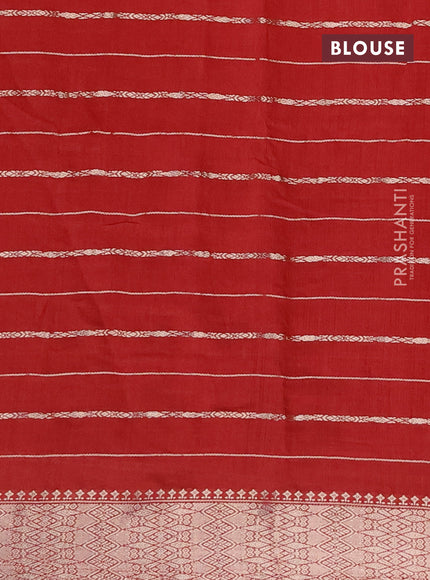 Semi chanderi saree red and grey with allover zari woven stripes pattern and zari woven & gotapatti lace work border