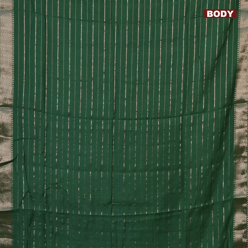 Semi chanderi saree green and red with allover zari woven stripes pattern and zari woven & gotapatti lace work border