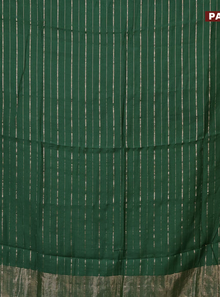 Semi chanderi saree green and red with allover zari woven stripes pattern and zari woven & gotapatti lace work border