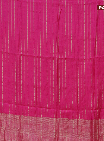 Semi chanderi saree pink and peacock green with allover zari woven stripes pattern and zari woven & gotapatti lace work border