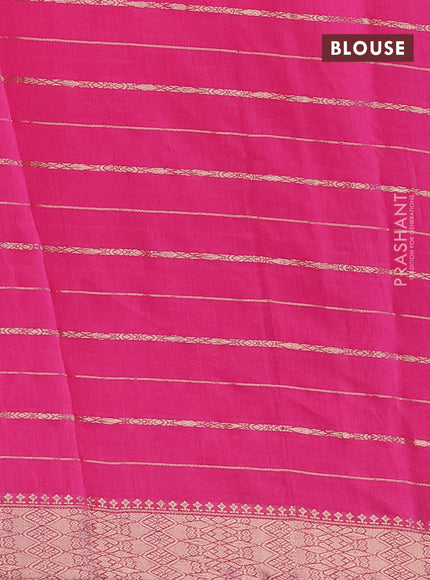 Semi chanderi saree pink and peacock green with allover zari woven stripes pattern and zari woven & gotapatti lace work border