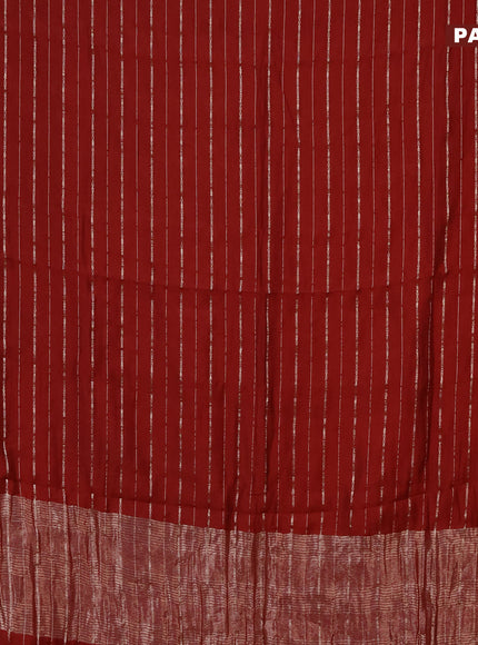 Semi chanderi saree maroon and black with allover zari woven stripes pattern and zari woven & gotapatti lace work border