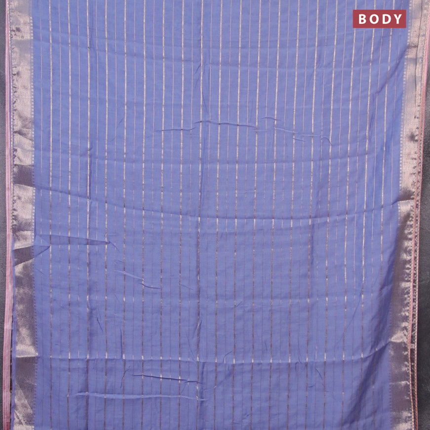 Semi chanderi saree blue shade and pastel pink with allover zari woven stripes pattern and zari woven & gotapatti lace work border