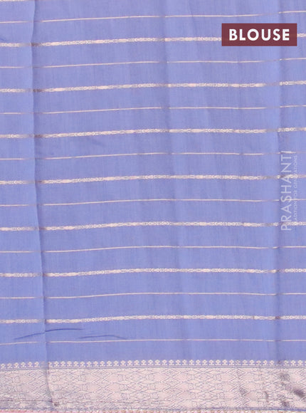 Semi chanderi saree blue shade and pastel pink with allover zari woven stripes pattern and zari woven & gotapatti lace work border