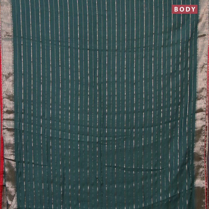 Semi chanderi saree green and red with allover zari woven stripes pattern and zari woven & gotapatti lace work border