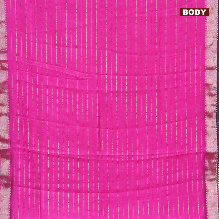 Semi chanderi saree pink and grey with allover zari woven stripes pattern and zari woven & gotapatti lace work border