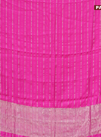 Semi chanderi saree pink and grey with allover zari woven stripes pattern and zari woven & gotapatti lace work border