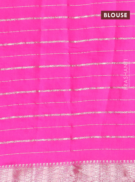 Semi chanderi saree pink and grey with allover zari woven stripes pattern and zari woven & gotapatti lace work border