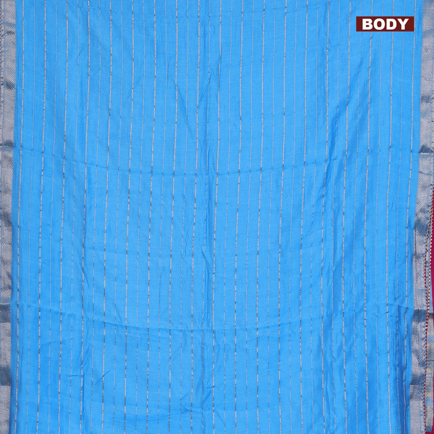 Semi chanderi saree light blue and pink with allover zari woven stripes pattern and zari woven & gotapatti lace work border