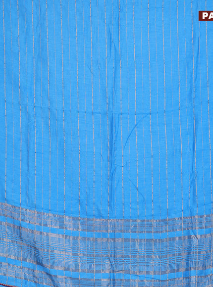 Semi chanderi saree light blue and pink with allover zari woven stripes pattern and zari woven & gotapatti lace work border