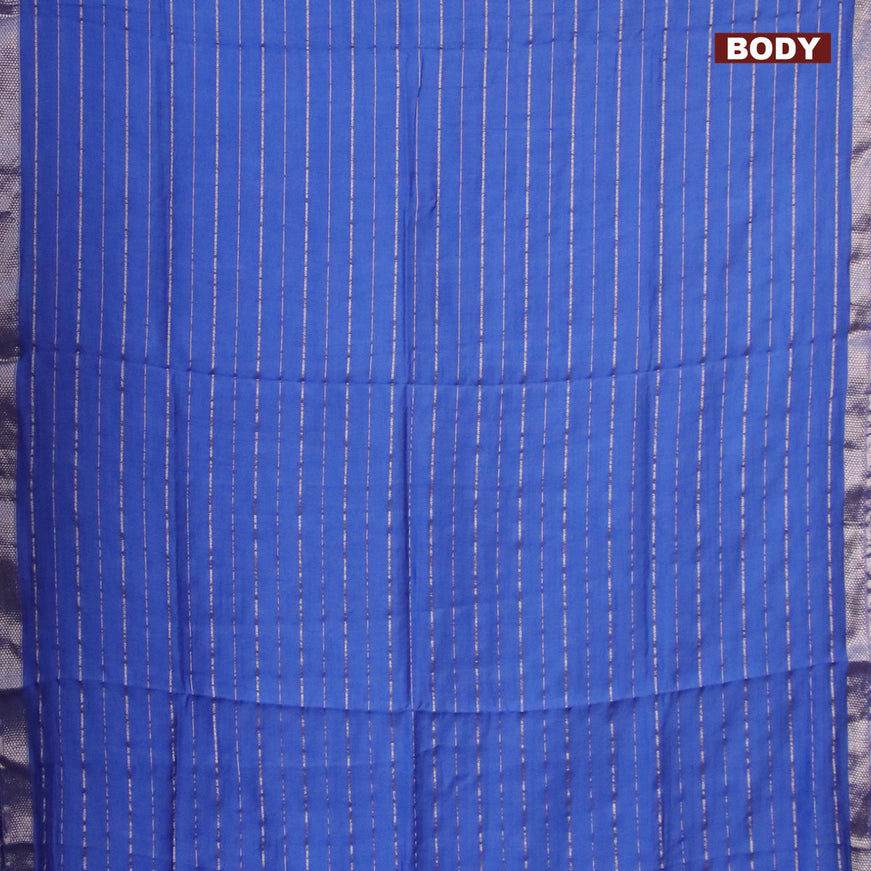 Semi chanderi saree blue and brown with allover zari woven stripes pattern and zari woven & gotapatti lace work border