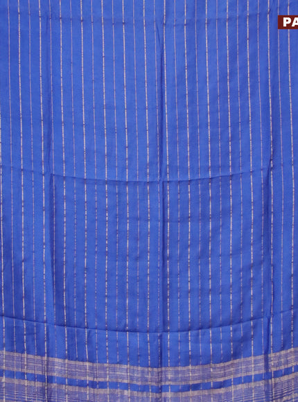 Semi chanderi saree blue and brown with allover zari woven stripes pattern and zari woven & gotapatti lace work border