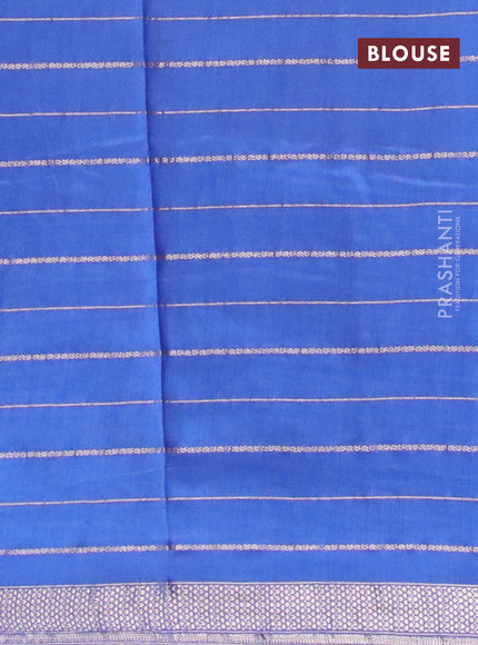 Semi chanderi saree blue and brown with allover zari woven stripes pattern and zari woven & gotapatti lace work border