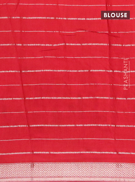 Semi chanderi saree red and green with allover zari woven stripes pattern and zari woven & gotapatti lace work border