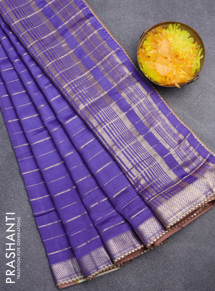 Semi chanderi saree blue with allover zari woven stripes pattern and zari woven & gotapatti lace work border