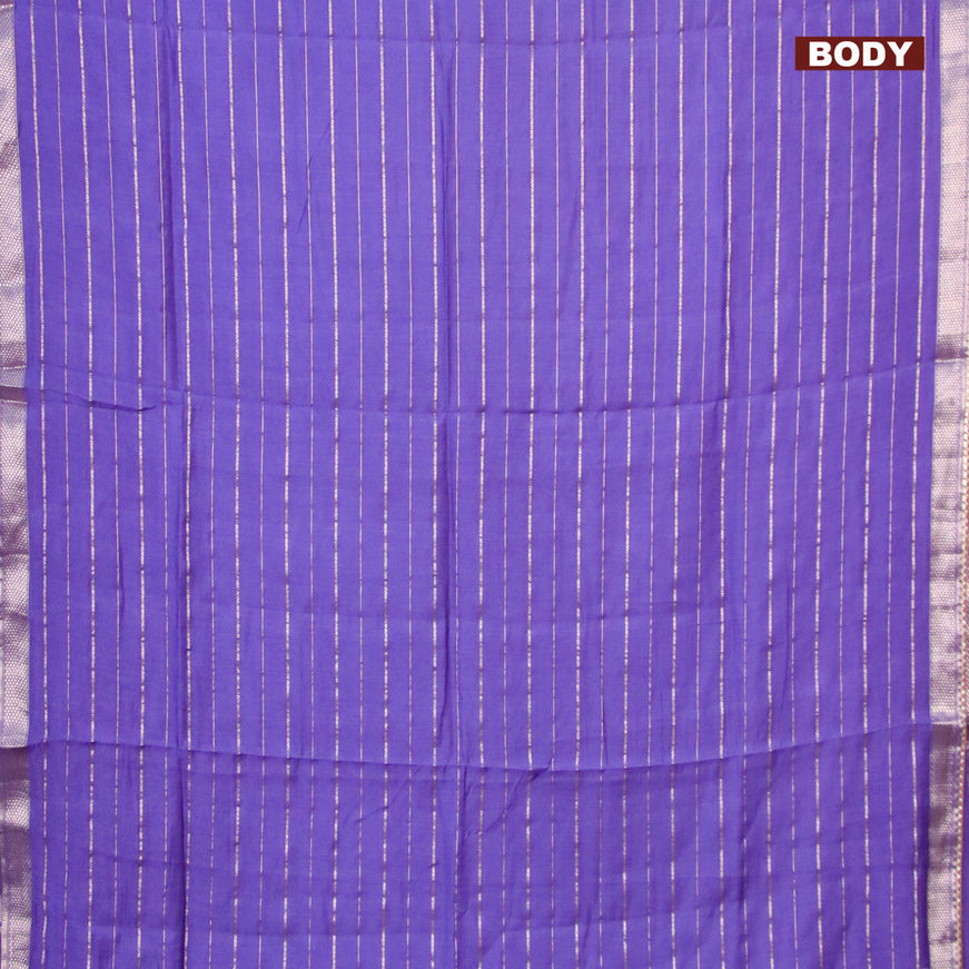 Semi chanderi saree blue with allover zari woven stripes pattern and zari woven & gotapatti lace work border