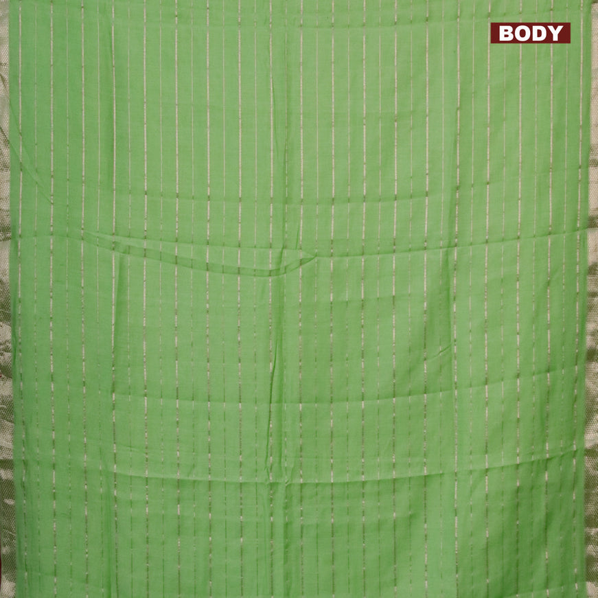 Semi chanderi saree light green and red with allover zari woven stripes pattern and zari woven & gotapatti lace work border