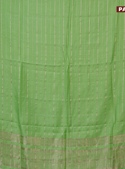 Semi chanderi saree light green and red with allover zari woven stripes pattern and zari woven & gotapatti lace work border