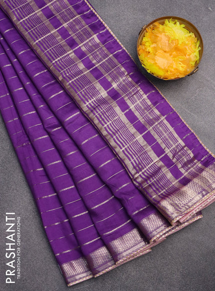 Semi chanderi saree violet and pastel pink with allover zari woven stripes pattern and zari woven & gotapatti lace work border