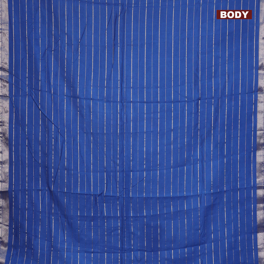 Semi chanderi saree blue and pink with allover zari woven stripes pattern and zari woven & gotapatti lace work border